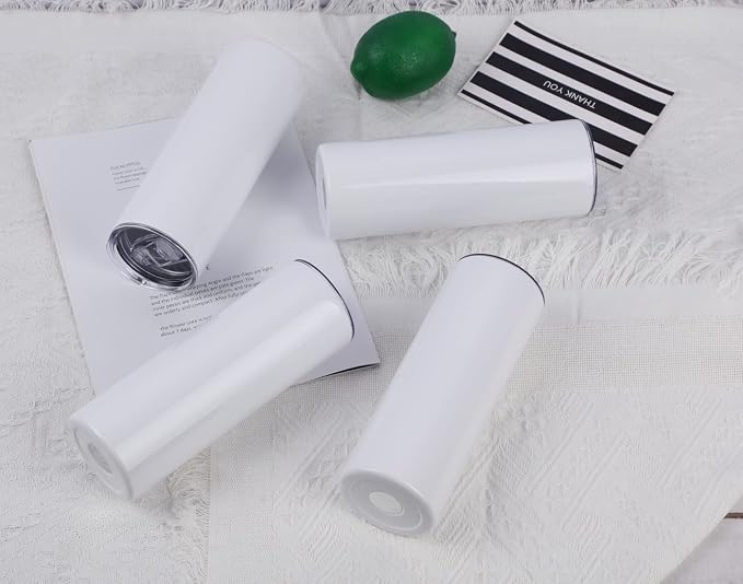 8 Pack 20 Oz Straight Skinny Tumblers,Individually Gift Boxed Stainless Steel Slim Skinny Tumbler Set Bulk, 20 Oz Insulated Slim Thin Travel Tumbler Cup for Diy, White - Image 6