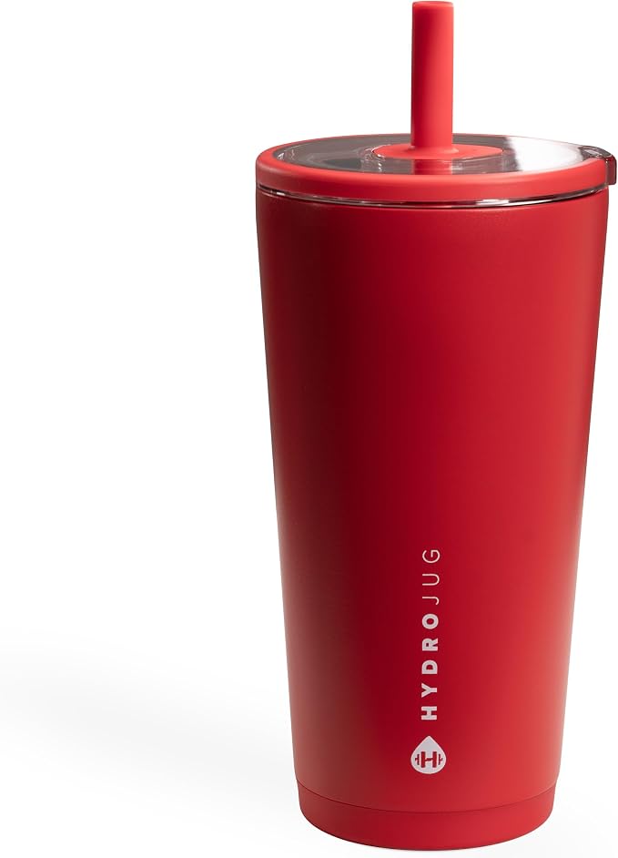 HydroJug Everyday Tumbler 20 oz – Ceramic-Lined Insulated Tumbler with Straw and Soft-Touch Lid, Cup Holder Friendly, Double-Wall Vacuum Insulation, Reusable Travel Cup – Alumni Red by Hydrojug