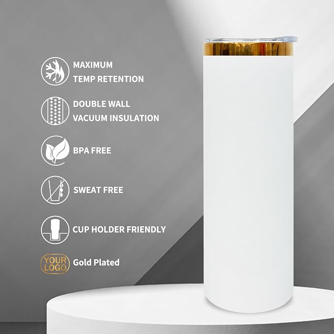 20 oz Skinny Tumblers Stainless Steel Tumbler with Lid and Straw Double Wall Vacuum Insulated Coffee Mug 20oz Powder Coated Cup for Hot and Cold Drinks(White,4 pack) - Image 5