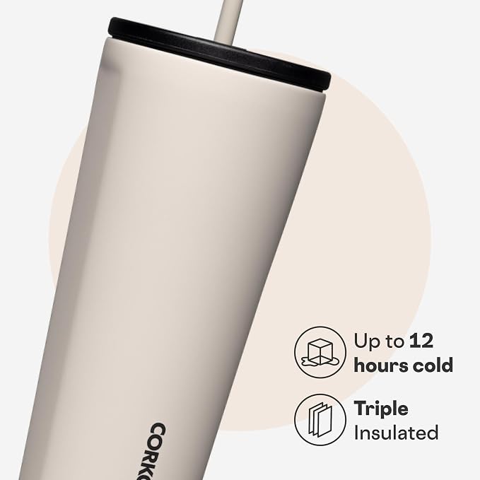 Corkcicle Cold Cup Insulated Tumbler with Straw - Keeps Drinks Cold for 12 Hours - Triple-Insulated Stainless Steel - Leak-Resistant Lid - Summer Drinkware Gift - 24 oz - Latte - Image 3