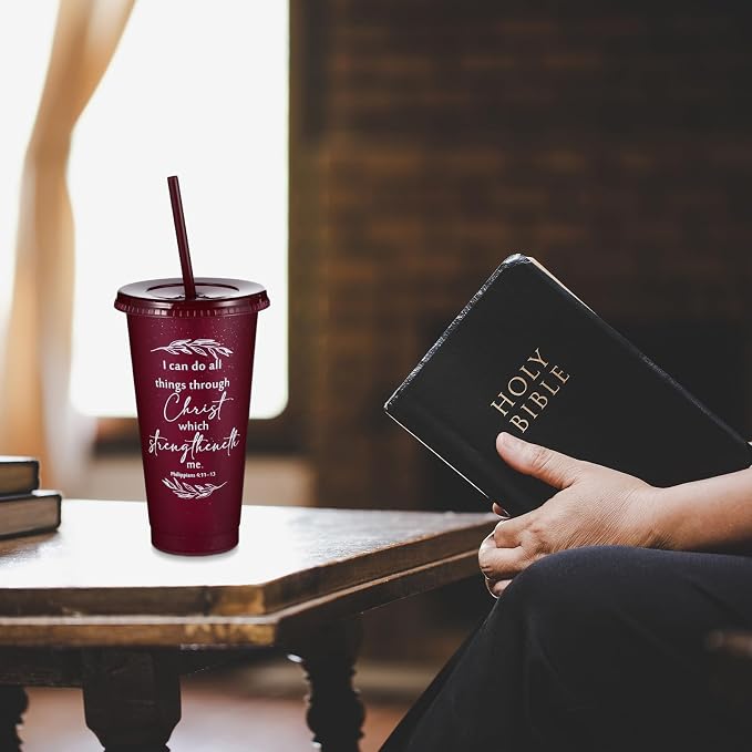 Havawish 24 Pcs Mothers Day Christian Tumbler Gift Bulk Religious Inspirational 24 oz Drinking Jesus Cup with Lid Straw Bible Verse Plastic Cup for Church Father Teacher First Communion (Joyous Color) - Image 6