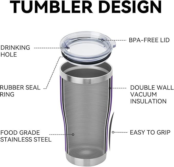 DOMICARE 20oz Tumbler with Lid Stainless Steel Tumblers Bulk, Double Wall Vacuum Insulated Coffee Travel Mug Powder Coated Tumbler, 1 Count (Pack of 1) Purple - Image 4