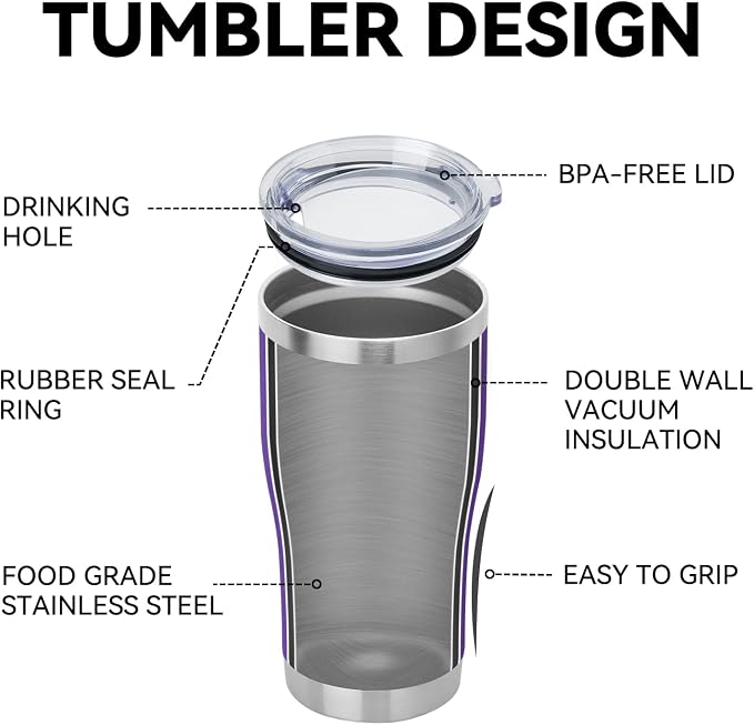 DOMICARE 20oz Tumbler with Lid Stainless Steel Tumblers Bulk, Double Wall Vacuum Insulated Coffee Travel Mug Powder Coated Tumbler, 8 Count (Pack of 1) Purple - Image 4