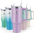 40 oz Tumbler with Handle and Straw Lid, 100% Leak-proof Travel Coffee Mug, Stainless Steel Insulated Cup for Hot Cold Beverages, Keeps Cold for 34Hrs or Hot for 10Hrs, Dishwasher Safe (LightPurple) by SOUFULL