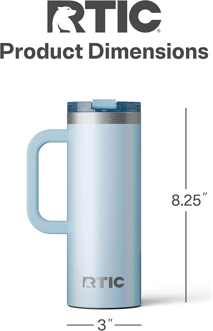 RTIC 20oz Road Trip Travel Mug with Lid and Handle, Ceramic Lined, Insulated, Stainless Steel, Metal, Double Wall Vacuum-Insulation, Portable Coffee, Tea Cup for Hot and Cold Drink, RTIC Ice Glitter - Image 5