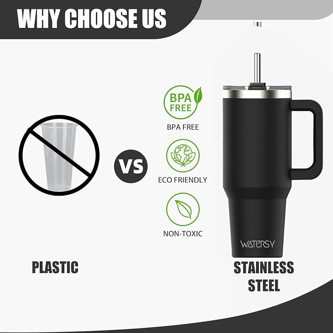 20 oz Tumbler with Handle,Tumbler with Lid and Straw,Double Wall Insulated Cup Stainless Steel Travel Mug(Cold for 34 Hours),Water Bottle for Iced Tea,Coffee,Cold Beverages(Black) - Image 5