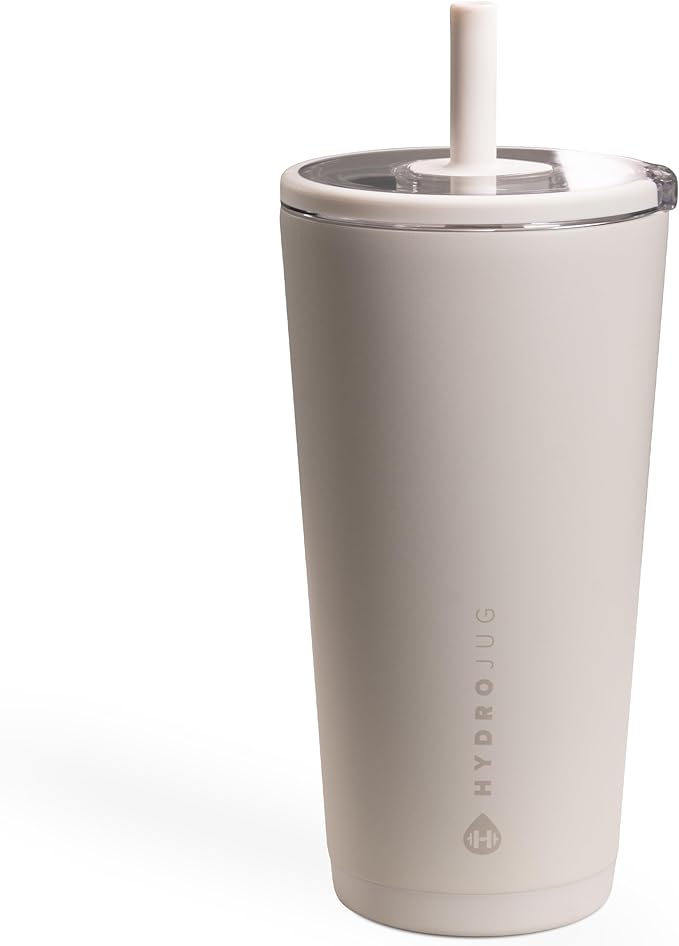 HydroJug Everyday Tumbler 20 oz – Ceramic-Lined Insulated Tumbler with Straw and Soft-Touch Lid, Cup Holder Friendly, Double-Wall Vacuum Insulation, Reusable Travel Cup – Linen by Hydrojug