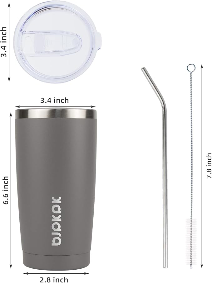 BJPKPK 20 oz Insulated Tumbler With Lid And Straw Stainless Steel Tumblers Coffee Mug Thermal Cup For Women And Men,Gray - Image 3