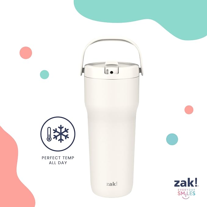 Zak Designs Sutton Travel Tumbler for On the Go, 30oz Stainless Steel with Vacuum Insulation, Straw Spout, Carry Handle for Cold Drinks (Icicle Mint Green) - Image 2