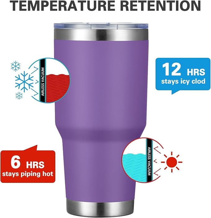 MEWAY 30oz Insulated Tumbler With Lids and Straws,Stainless Steel Double Vacuum Coffee Tumbler Cup, Brush, Durable Powder Coated Coffee Cup for Cold & Hot Drinks, Office, Travel(Purple,4 PACK) - Image 2