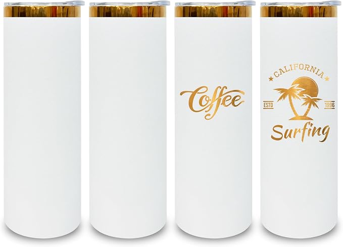 20 oz Skinny Tumblers Stainless Steel Tumbler with Lid and Straw Double Wall Vacuum Insulated Coffee Mug 20oz Powder Coated Cup for Hot and Cold Drinks(White,4 pack) by FunTrans