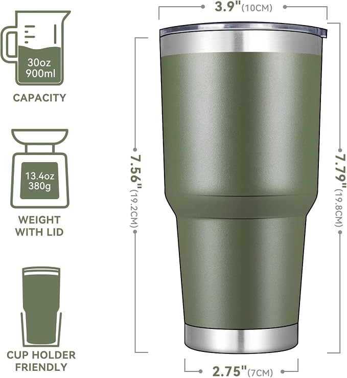 DOMICARE 30 oz Tumbler with Lid and Straw, Stainless Steel Tumblers Bulk, Insulated Vacuum Double Wall Travel Coffee Mug, Durable Powder Coated Tumbler Cup (Army Green, 1) - Image 2