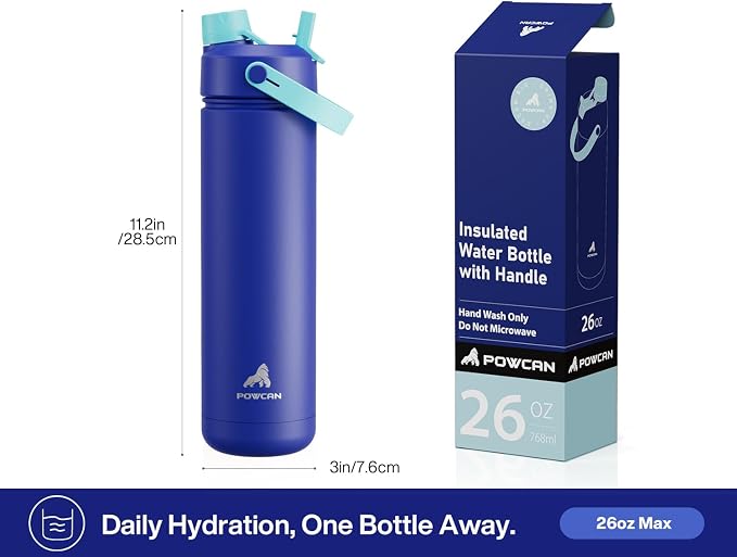 POWCAN 26 oz Insulated Water Bottle with 2-in-1 Straw and Spout Lid, Keep Cold 24H, Leak-Proof, Fits in Car Cup Holder, Stainless Steel Water Bottle for Soccer Lovers, and Sports Fans (NetBreaker USA) - Image 7