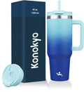 Konokyo 40 oz Tumbler with Handle and 2 Straws,2 in 1 Lid Insulated Water Bottle Stainless Steel Travel Coffee Mug,Sky by Konokyo