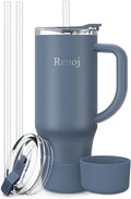 Renoj Insulated Mug 100% Leak Proof Insulated Water Bottle for Iced Coffee & Hot Drinks - Fits Car Cup Holder, Ideal Gift, 2 Straws & Silicone Boot - SnapShift Navy Blue 32 oz by VisittheRenoj