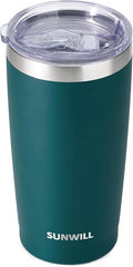 SUNWILL Travel Coffee Tumbler 20 oz, Insulated Mug with Lid, Stainless Steel Cup for Outdoor, Powder Coated Dark Green by SUNWILL