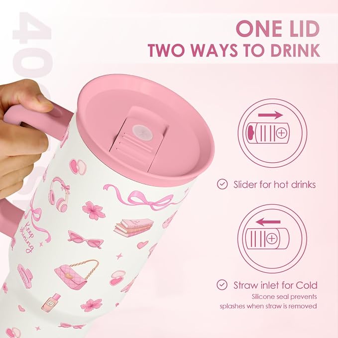 SANDJEST Women's Things 40oz Tumbler with Handle and Straw, Insulated Stainless Steel Travel Coffee Mug for Women Girls, Gift Idea for Birthday Christmas Mothers Day - Image 4