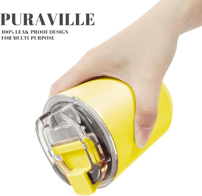 Puraville Insulated Tumblers with Lid, 10 oz Travel Coffee Mug Stainless Steel Vacuum Cup, Leak Proof Reusable Double Walled Coffee Tumbler for Iced and Hot Drinks, Yellow - Image 5
