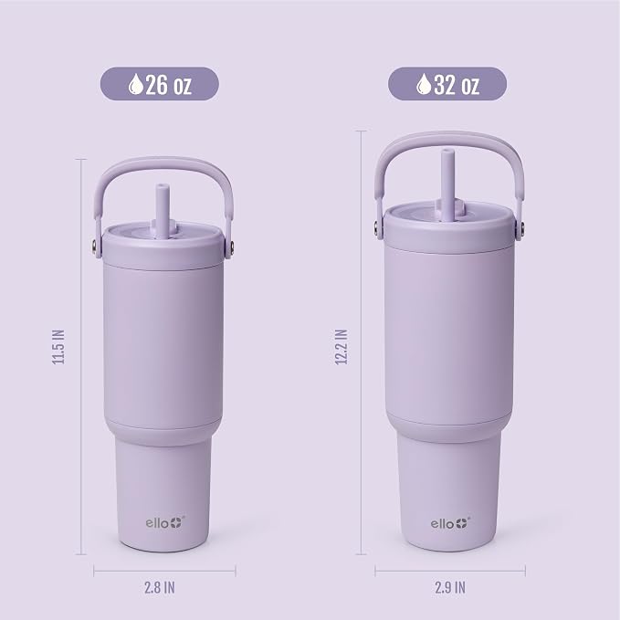 Ello Oasis Go+ 26oz Tumbler with Top Handle and Retracting Straw | Reusable Insulated Stainless Steel Cup, 100% Leakproof Water Bottle, 24 Hours Cold, Cup Holder Friendly For Travel | Orchid - Image 6