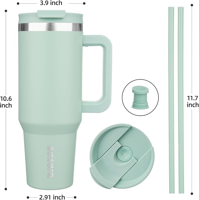 BJPKPK 40oz Stainless Steel Insulated Tumbler With Handle And Lid Straw Travel Coffee Mug Thermal Cup,Pistachio Green - Image 3