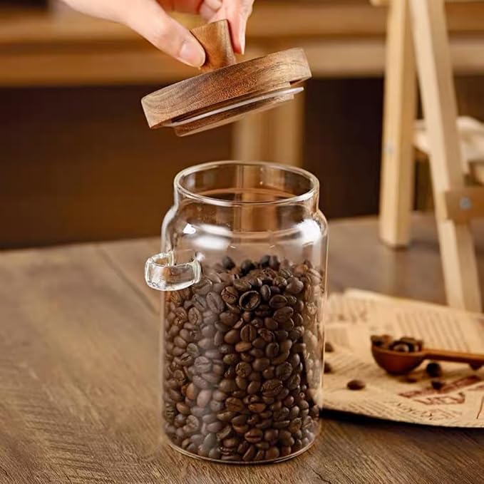 ANSQU Glass Jar with Wooden Lid & Spoon, 27oz Food Storage Containers Coffee - Image 3