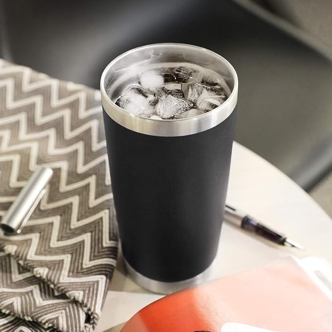 DOMICARE 20oz Stainless Steel Tumbler Bulk with Lid, Double Wall Vacuum Insulated Travel Mug, Powder Coated Coffee Cup, Powder Black, 1 Pack - Image 6