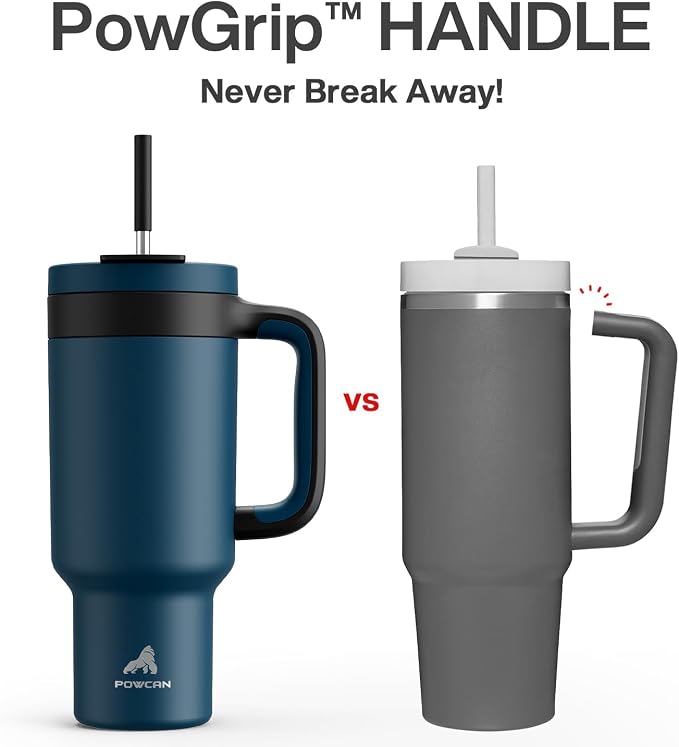 POWCAN 40 oz Tumbler with Handle, 2-in-1 Straw and Sip Lid, Leakproof, Dishwasher Safe, Insulated Stainless Steel Travel Coffee Mug, Keeps Cold for 34 Hours, Fits in Car Cup Holder (Deepsea) - Image 3