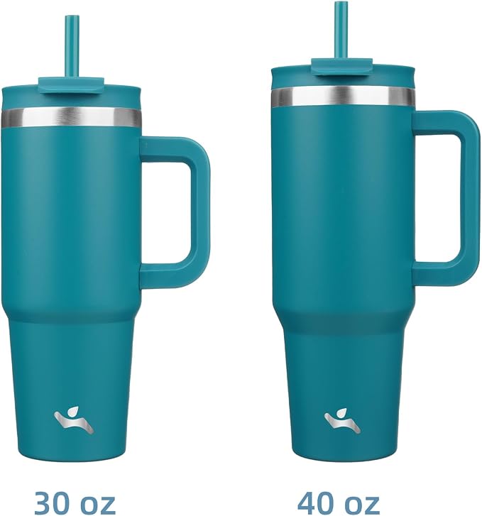 Konokyo 40 oz Tumbler with Handle and 2 Straws,2 in 1 Lid Insulated Water Bottle Stainless Steel Travel Coffee Mug,Blue - Image 3