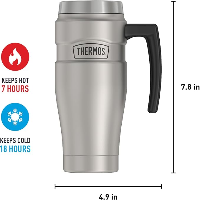 THERMOS Stainless King Vacuum-Insulated Travel Mug with Handle-16oz,Matte Steel-Thermos Tumbler for Hot&Cold Drinks-Leak-Proof&Sweat-Proof Stainless Steel Coffee Mug with Lid for Commuting,(Pack of 4) - Image 6