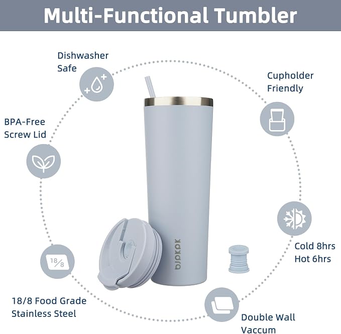 BJPKPK 30oz Stainless Steel Insulated Tumbler With lid And Straw Travel Coffee Thermal Tumblers Cup For Women And Men,Modern Blue - Image 3