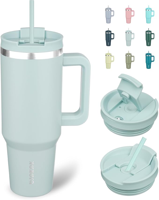 BJPKPK 40 oz Insulated Tumbler With Lid And Straw Stainless Steel Tumblers Cup With Handle For Women And Men,Blue Haze by BJPKPK