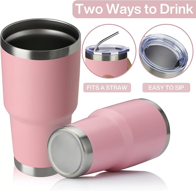 MEWAY 30oz Tumbler Double Wall Vacuum Insulated Travel Mug, Stainless Steel Tumbler with Lid, Durable Powder Coated Insulated Coffee Cup for Cold & Hot Drinks (Pink,1 PACK) - Image 3
