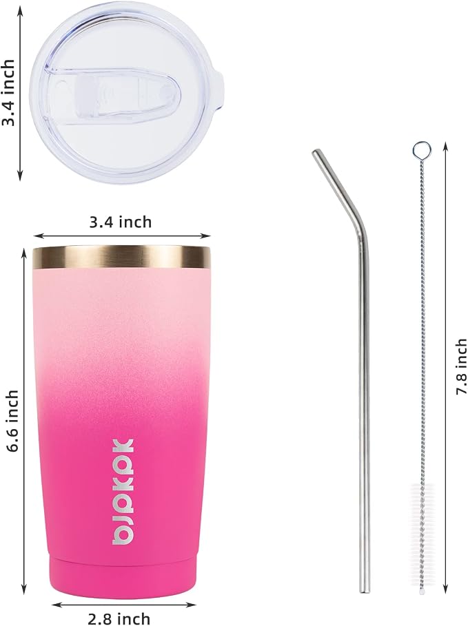 BJPKPK 20oz Stainless Steel Tumbler with Lid And Straw, Double Wall Vacuum Coffee Cup, Travel Mug for Ice Drink and Hot Beverage, Insulation Travel Tumblers Cups,Cherry Blossom - Image 3