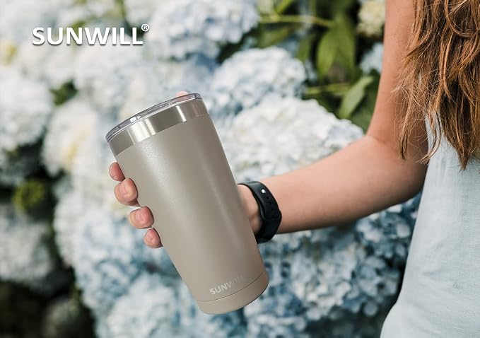 SUNWILL Travel Coffee Tumbler 20 oz, Insulated Mug with Lid, Stainless Steel Cup for Outdoor, Powder Coated Taupe - Image 7
