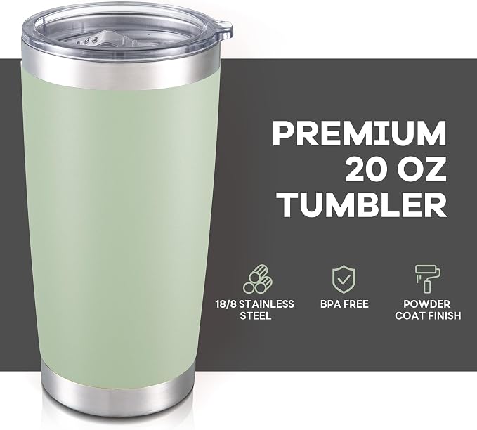 20 oz Tumbler with Lid Stainless Steel Double Wall Vacuum Insulated Tumblers Powder Coated Cups Travel Mug Keep Drinks Cold and Hot, Sagebrush Green - Image 2