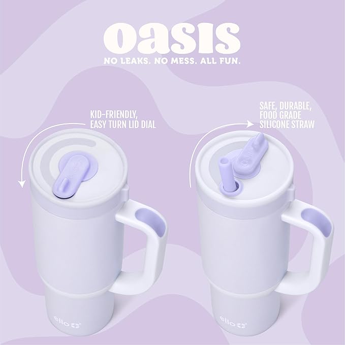 Ello Oasis 18oz Stainless Steel Kids Tumbler with Handle & Retracting Straw, 100% Leakproof, Double-Wall Vacuum Insulated, Kids Water Bottle for School, BPA Free, Dishwasher Safe, Purple Holographic - Image 4