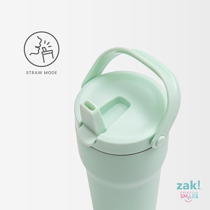 Zak Designs Sutton Travel Tumbler for On the Go, 30oz Stainless Steel with Vacuum Insulation, Straw Spout, Carry Handle for Cold Drinks (Icicle Mint Green) - Image 5