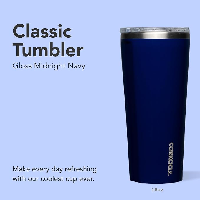 Corkcicle Classic Tumbler - Keeps Drinks Cold for 9 Hours & Hot for 3 - Triple-Insulated Stainless Steel - Holiday Tumbler Gift - 16 oz - Gloss Midnight Navy - Image 2