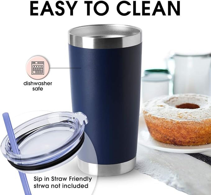 HASLE OUTFITTERS 20oz Tumblers Stainless Steel Mugs with Lid Double Wall Vacuum Insulated Coffee Cups for Cold & Hot Drinks (20oz-Navy, 12 Pack) - Image 4