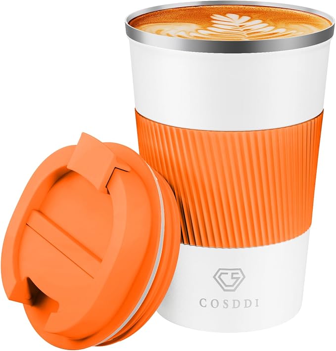 CS COSDDI 12 oz Stainless Steel Vacuum Insulated Tumbler - Coffee Travel Mug Spill Proof with Lid - coffee Cup for Keep Hot/Ice Coffee,Tea and Beer, Orange by CSCOSSDI
