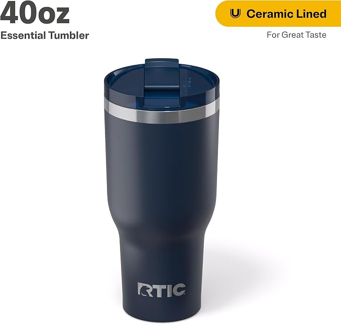 RTIC 40oz Essential Tumbler with Lid, Ceramic Lined, Insulated, Stainless Steel, Metal, Double Wall Vacuum-Insulation, Travel Cup for Iced Coffee, Tea, Hot and Cold Drink, Navy - Image 2