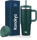 Konokyo 30 oz Tumbler with Handle and 2 Straws,2 in 1 Lid Insulated Water Bottle Stainless Steel Travel Coffee Mug,Dark Green by Konokyo