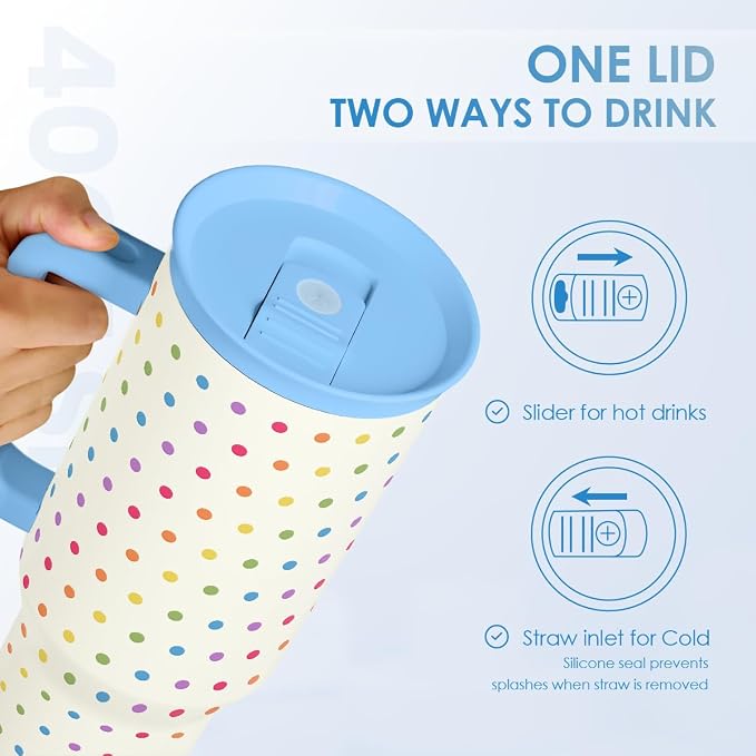 SANDJEST LGBT 40oz Tumbler with Handle and Straw, Insulated Stainless Steel Travel Coffee Mug for Gay Lesbian Adults Friends, Gift Idea for Birthday Christmas Pride Month (Polka Dot) - Image 4