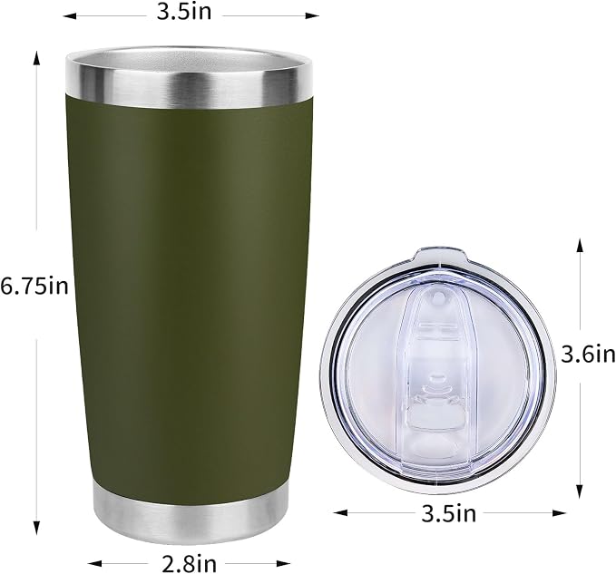 20oz Stainless Steel Tumbler Bulk with Lid, Travel Mug - Double Wall Vacuum Powder Coated Cup - Army Green, 12 Pack - Image 4