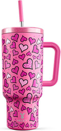 Meoky 40 oz Tumbler with Handle and Straw: Stainless Steel Insulated Tumbler with Lid and Straw - 100% Leak Proof Tumbler for Car Cup Holders - Travelers Commuters Workers, Blush Heart by MEOKY