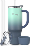 Renoj Insulated Mug 100% Leak Proof Insulated Water Bottle for Iced Coffee & Hot Drinks - Fits Car Cup Holder, Ideal Gift, 2 Straws & Silicone Boot - SnapShift Blue 40 oz by VisittheRenoj