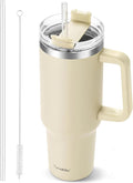 TaroKitc 40 oz Tumbler with Handle | Stainless Steel Insulated Iced Coffee Cup with Lids and Straw | Insulated Travel Mug | Keeps Drinks Cold for 34 Hours | Dishwasher Safe, BPA Free | Cream by TaroKitc