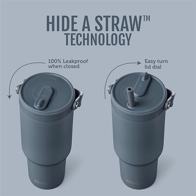 Ello Oasis Go+ 26oz Tumbler with Top Handle and Retracting Straw | Reusable Insulated Stainless Steel Cup, 100% Leakproof Water Bottle, 24 Hours Cold, Cup Holder Friendly For Travel | Horizon - Image 2