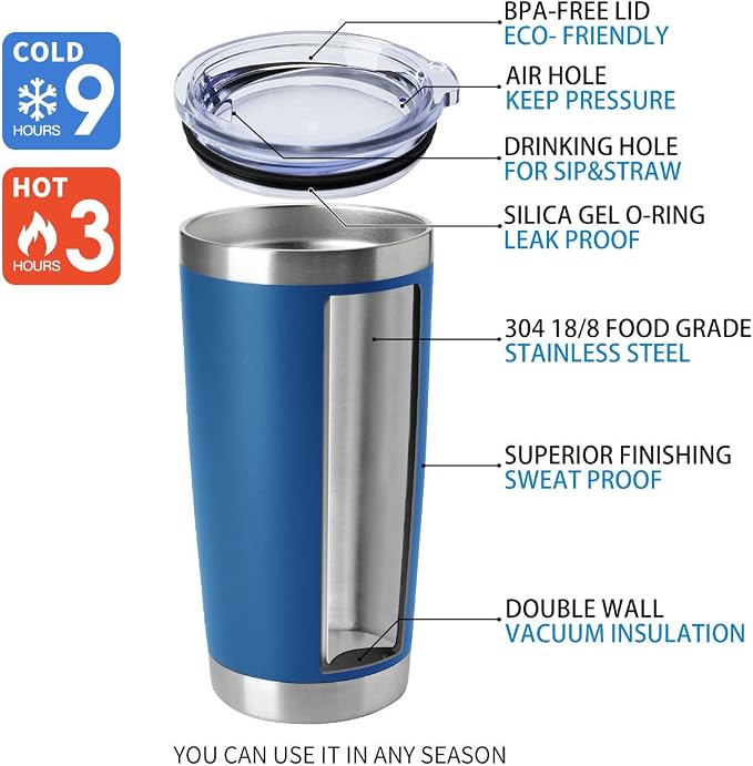 HASLE OUTFITTERS 20oz Tumblers Stainless Steel Mugs with Lid Double Wall Vacuum Insulated Coffee Cups for Cold & Hot Drinks (20oz-Dark Blue, 1 Pack) - Image 4