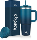 Konokyo 30 oz Tumbler with Handle and 2 Straws,2 in 1 Lid Insulated Water Bottle Stainless Steel Travel Coffee Mug,Indigo Black by Konokyo